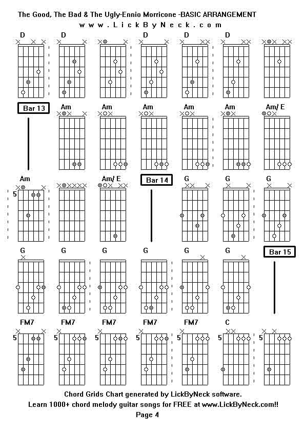 Chord Grids Chart of chord melody fingerstyle guitar song-The Good, The Bad & The Ugly-Ennio Morricone -BASIC ARRANGEMENT,generated by LickByNeck software.